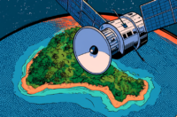 Image of a satellite over an island.