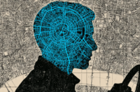 Image of a taxi driver with a map inside his head.